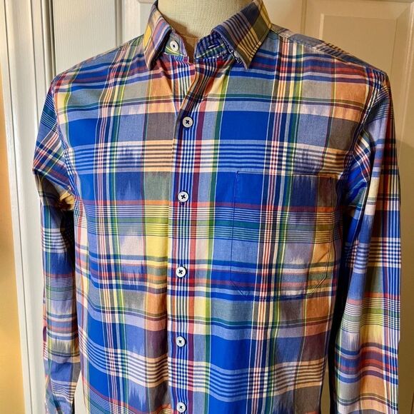 EUC Men's Tommy Bahama Trim Fit Plaid Check Button Down Shirt Size MEDIUM - Picture 2 of 2